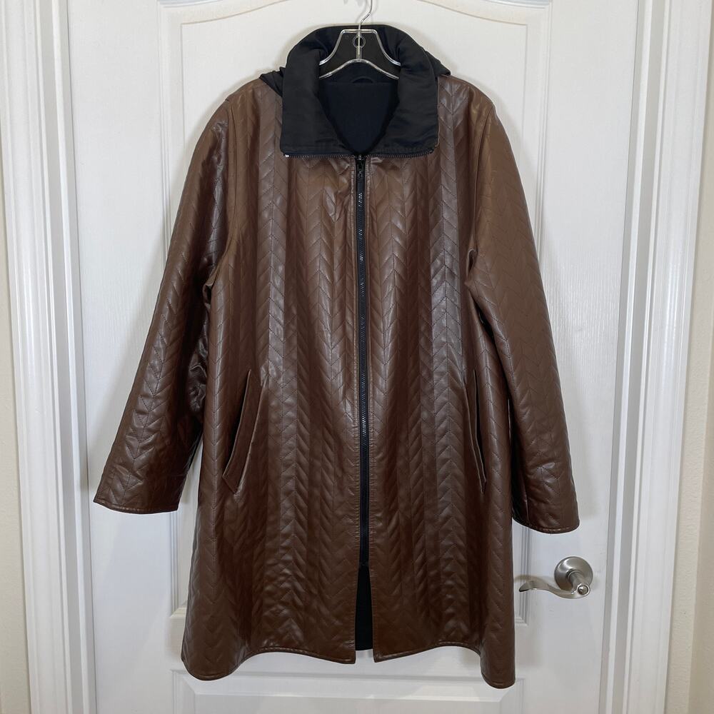 Mycra Pac Reversible‎ Raincoat Brown Faux Leather Black Neutral Hooded 1X